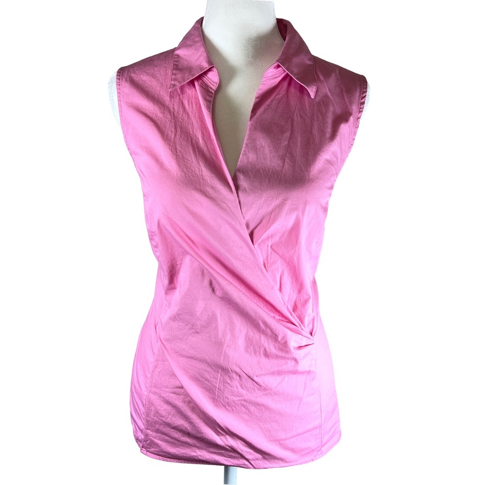 Talbots Pink Sleeveless Collared Wrap Shirt Top Women's Size 10 Cotton Blend